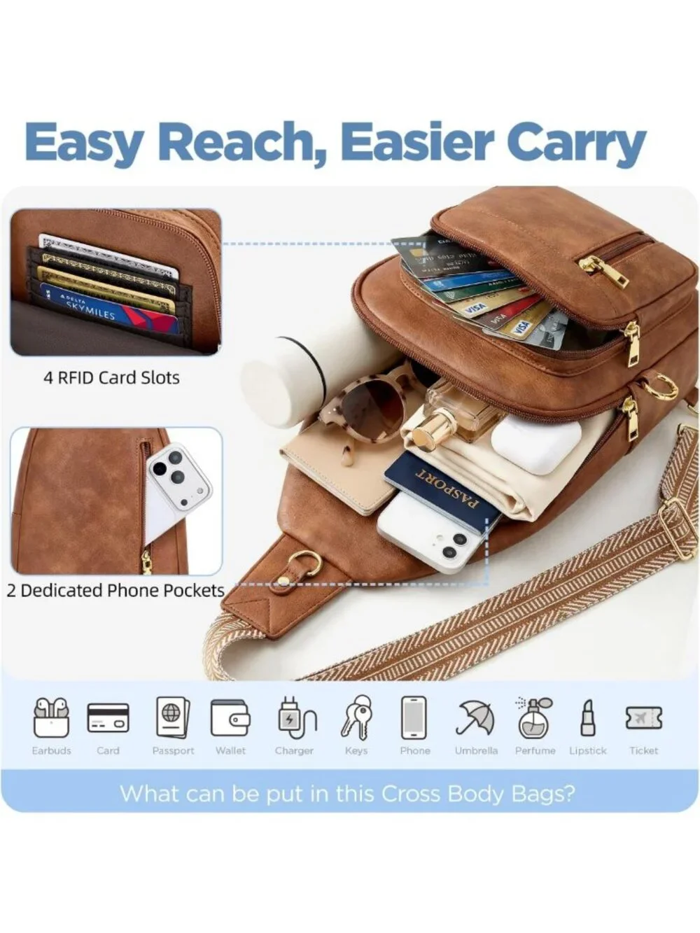 Anti-Theft RFID Crossbody Bag for Women | Travel Purse with 4 Slots & 6 Pockets